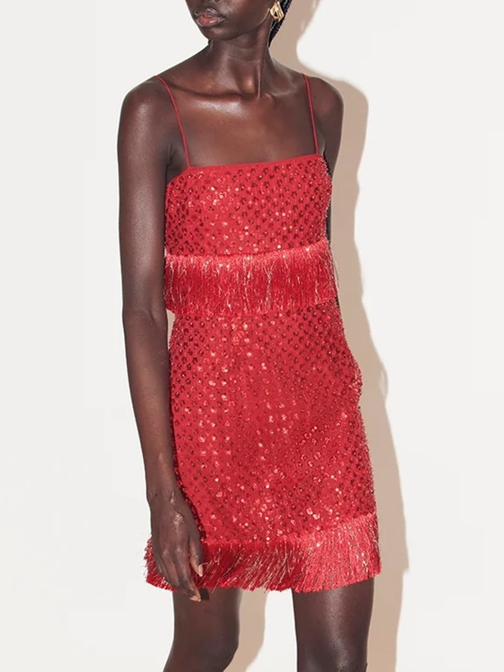 Saylor NYC Caitriona Sequin Fringe Red Mini Dress S